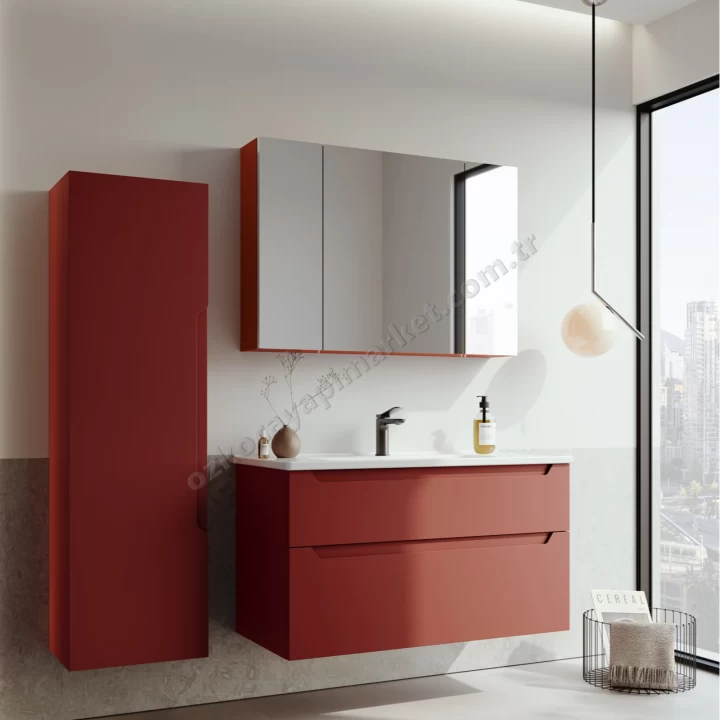 Orka Mesina Banyo Dolabı 100 cm Mat Kırmızı