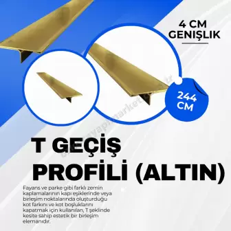 Parke Eşik T Profili İnoks 4 cm Parlak Gold resim 1