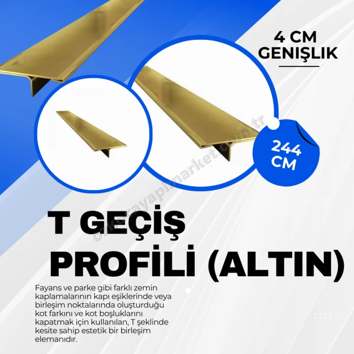 Parke Eşik T Profili İnoks 4 cm Parlak Gold