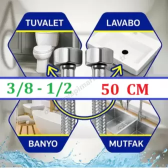 Hay Su Bağlantı Flex Hortum 3/8 - 1/2 - 50 cm resim 1