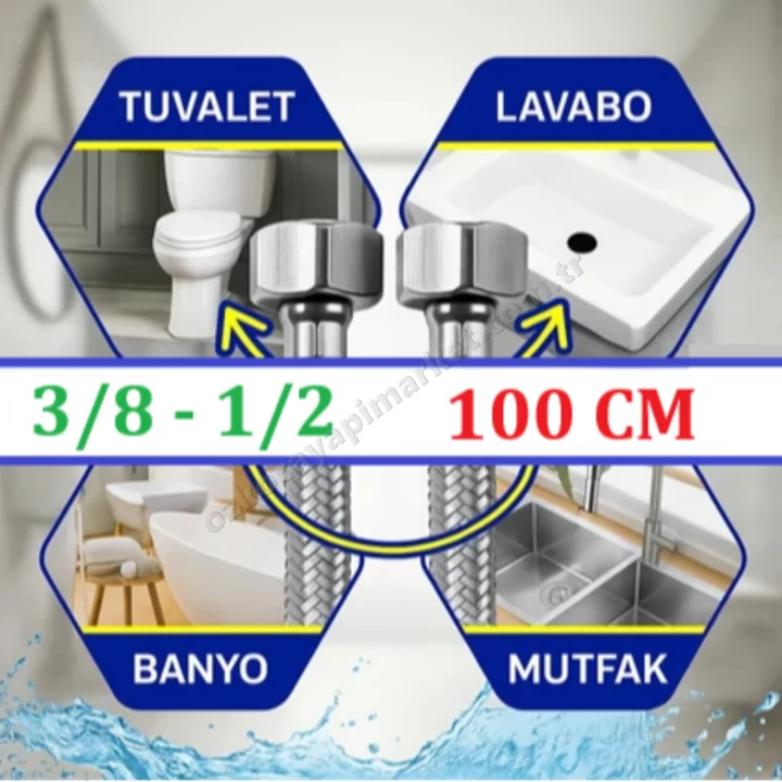 Hay Su Bağlantı Flex Hortum 3/8 - 1/2 - 100 cm