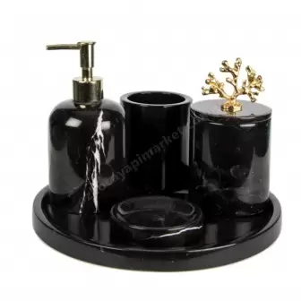 Rolin Siyah Mermer Banyo Seti 5Li - Gold Mercan resim 1