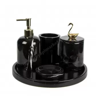 Toros Siyah Mermer Kuğu Banyo Seti 5Li resim 1