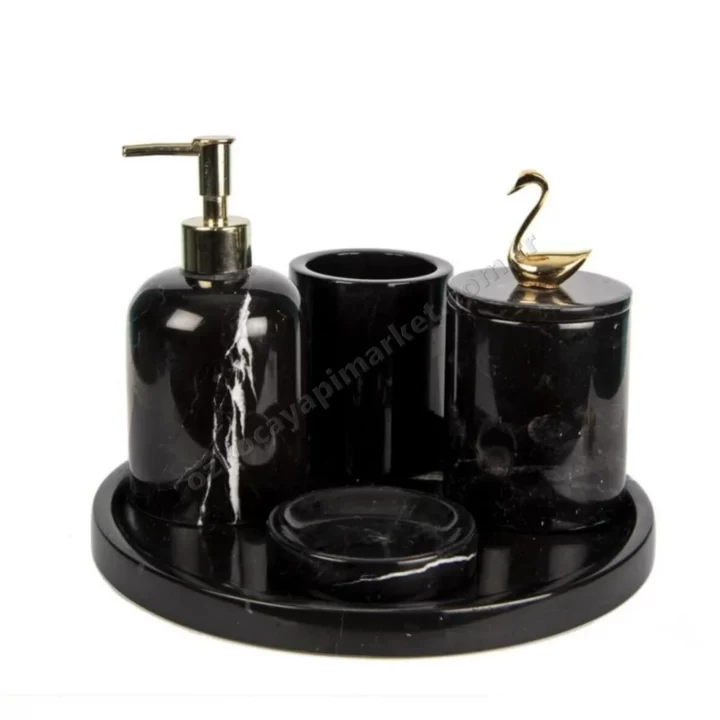 Toros Siyah Mermer Kuğu Banyo Seti 5Li