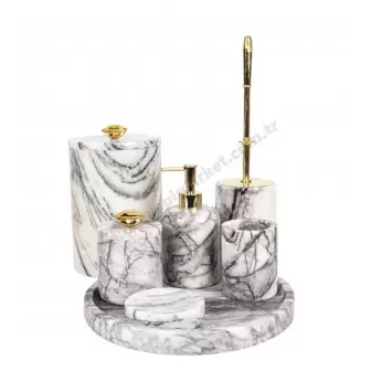 Rolin Leylak Mermer Banyo Seti 7Li - Gold Kuğu resim 1