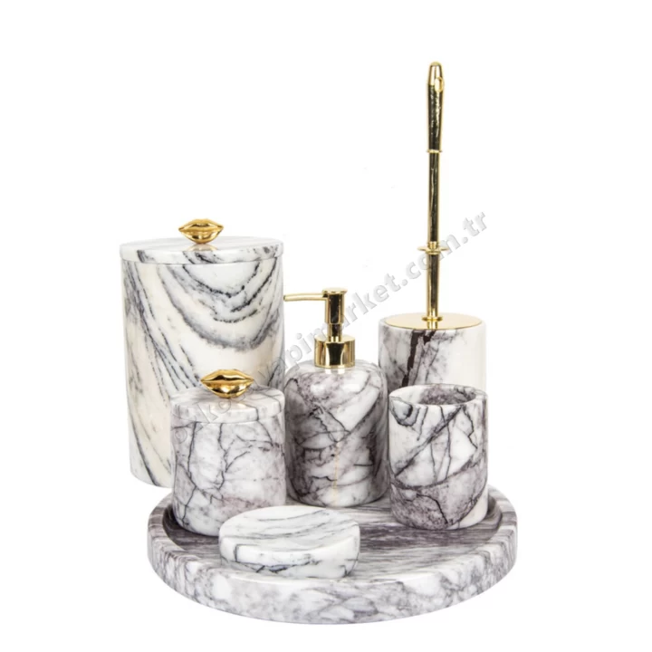 Rolin Leylak Mermer Banyo Seti 7Li - Gold Kuğu