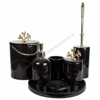 Toros Siyah Mermer Banyo Seti 7Li - Gold Mercan resim 1