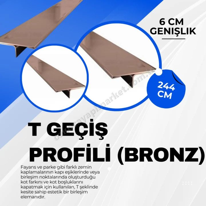 Parke Eşik T Profili 6 cm Bronz Bakır
