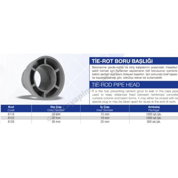 Tie-Rot Boru Başlığı 22/19 mm - 1000 Adet